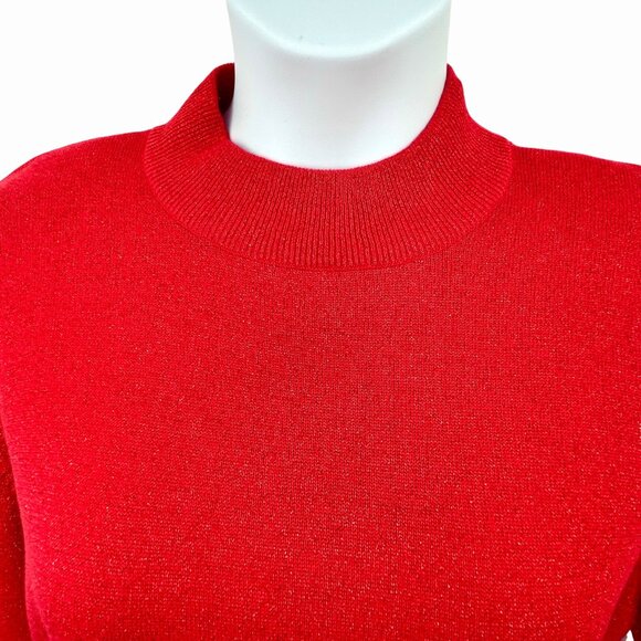 VINTAGE YARNWORKS RED METALLIC THREAD SPARKLE MOCK NECK SWEATER - L - Picture 2 of 4